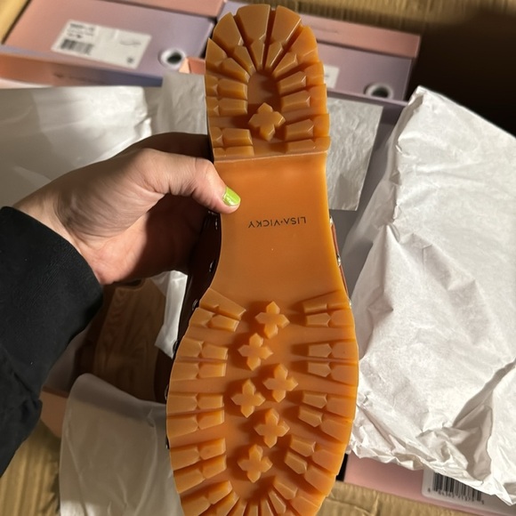 LISA VICKY Victor Platform Sandal Chestnut Stud Base Wooden Clog Mule - Picture 4 of 4